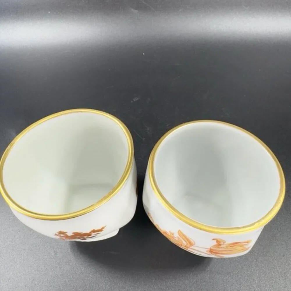 Limoges France Fontainille Marraud Floral Gold Red Porcelain Cup Mug Vintage Set